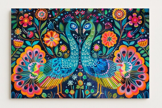 Mural de azulejos de pavo real otomí — vista 3