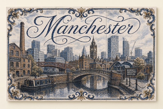 Mural de azulejos de cerámica de Manchester, Inglaterra, arte mural de patrim… — vista 4