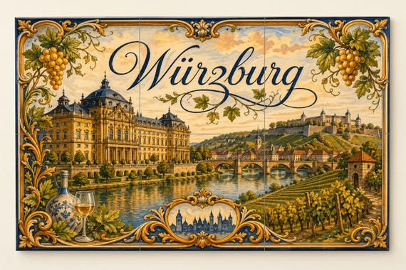 Mural de azulejos de cerámica de Würzburg, Alemania, arte mural de la región … — Mural cerámico de Cerámicas La Noria