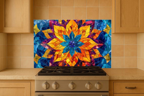 Mural de azulejos de mandala de loto indio