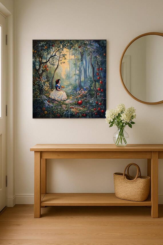 Mural de pared de cerámica de Blancanieves con bosque encantado y manzanas, a… — vista 2