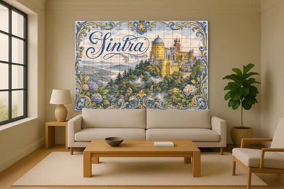 Mural de azulejos de cerámica de Sintra, Portugal, Palacio da Pena y decoraci… — vista 2
