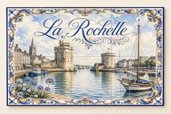 Mural de azulejos de cerámica de La Rochelle, arte mural costero francés con … — vista 4