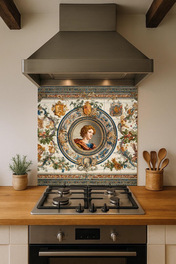 Mural de azulejos con retrato renacentista — vista 4