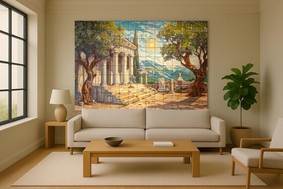 Mural de azulejos de un templo griego — vista 3