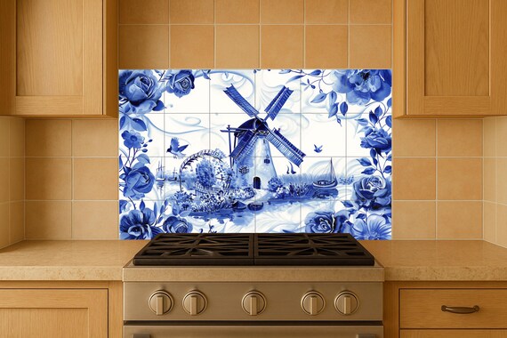 Mural de azulejos de molino de viento holandés — vista 4