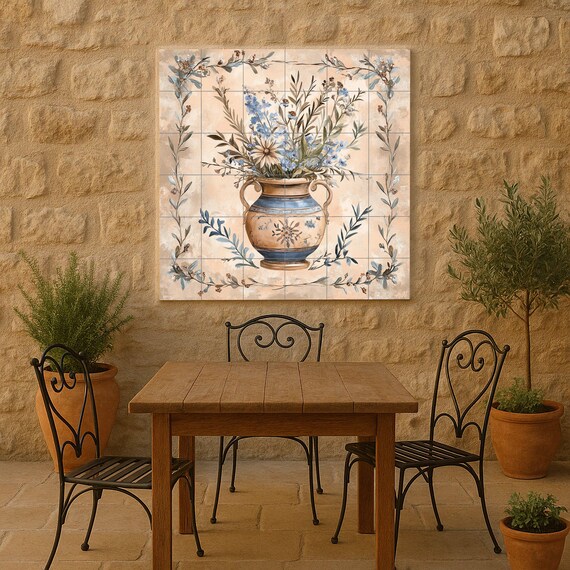 Mural de cerámica toscano con jarrón floral — vista 4
