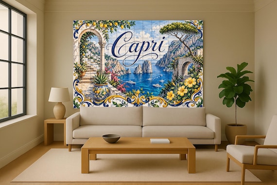Mural de azulejos de cerámica de Capri, Italia, arte mural de la costa de Ama… — vista 2