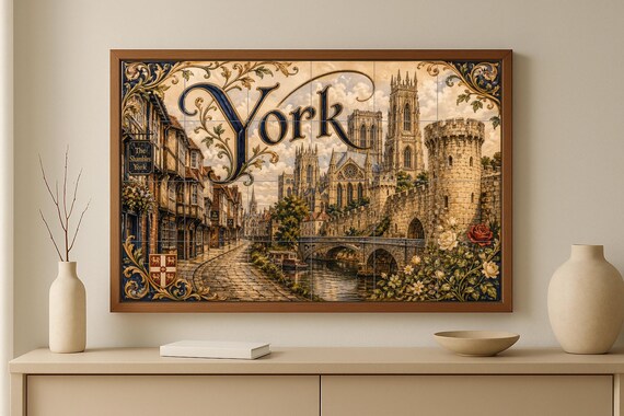 Mural de azulejos de cerámica de York, Inglaterra, arte mural de ciudad medie… — vista 3
