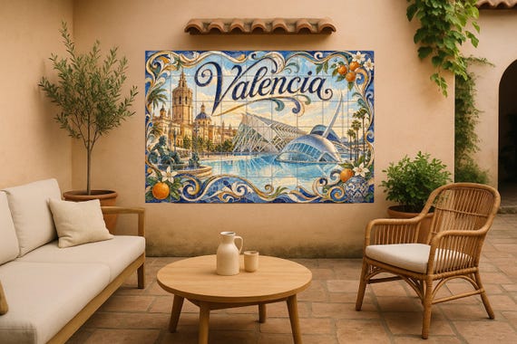 Mural de azulejos cerámicos de Valencia, Ciudad de las Artes y las Ciencias, … — Mural cerámico de Cerámicas La Noria