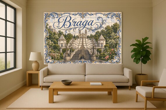 Mural de azulejos de cerámica de Braga, Portugal, Santuario de Bom Jesus y de… — vista 2