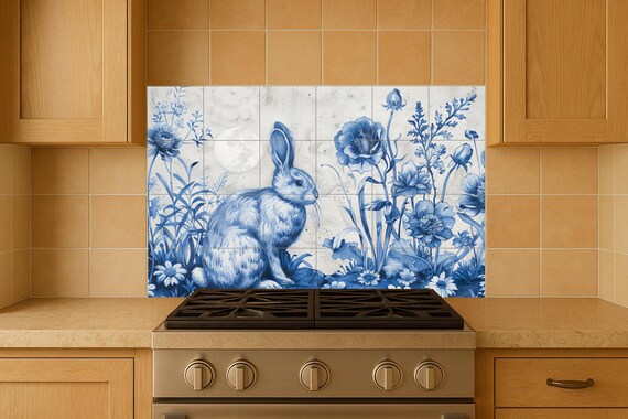 Mural floral de conejo azul