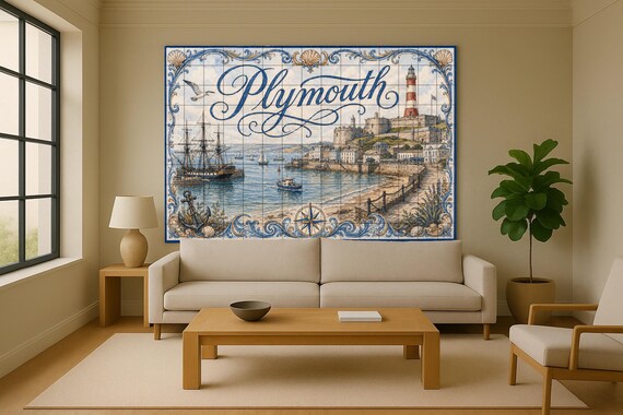 Mural de azulejos de cerámica de Plymouth, arte mural náutico, decoración cos… — vista 2