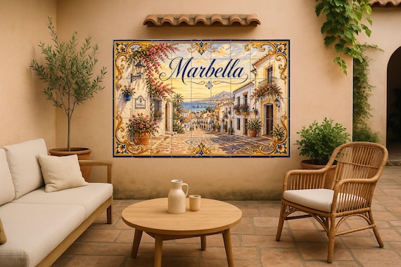 Mural de azulejos de cerámica andaluza de Marbella, decoración de pared en la… — vista 2