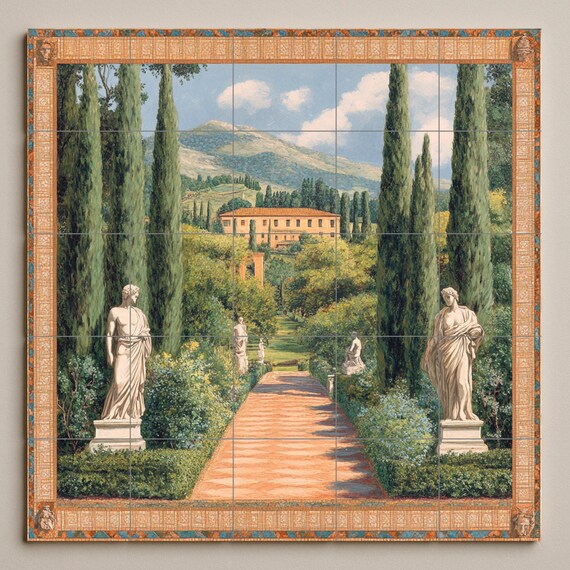 Mural de azulejos cerámicos con jardín de villa italiana — vista 3