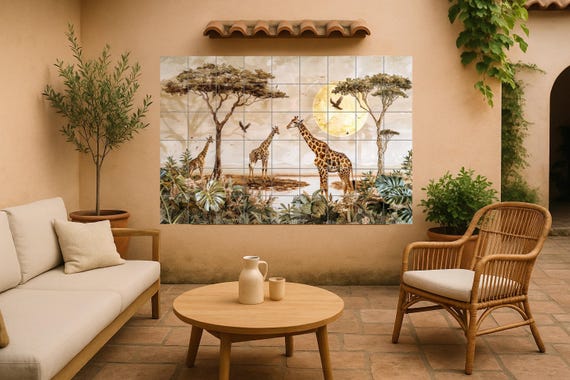 Mural de jirafas de sabana dorada