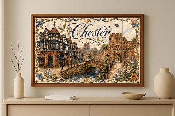 Mural de azulejos de cerámica de Chester, arte mural de la Inglaterra medieva… — vista 3