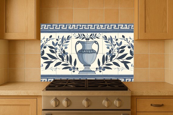 Mural de azulejos con jarrón de aceitunas griegas — vista 4