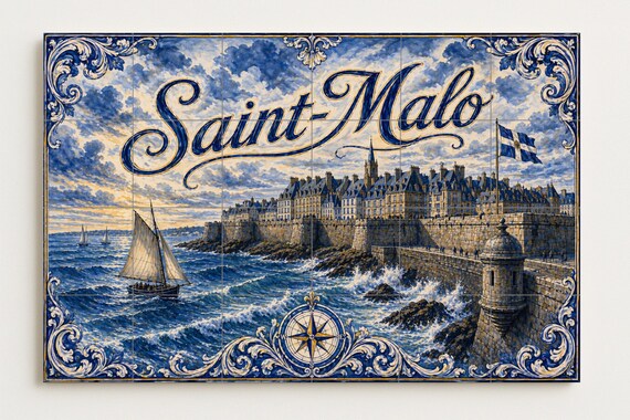 Mural de azulejos de cerámica de Saint-Malo, arte mural costero francés con p… — vista 4