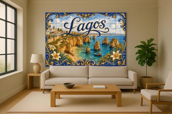 Mural de azulejos de cerámica de Lagos, Portugal, acantilados costeros del Al… — vista 2