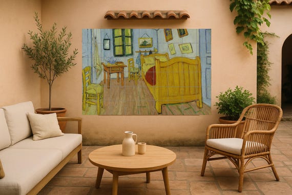 Mural de azulejos de cerámica en un dormitorio de Arles
