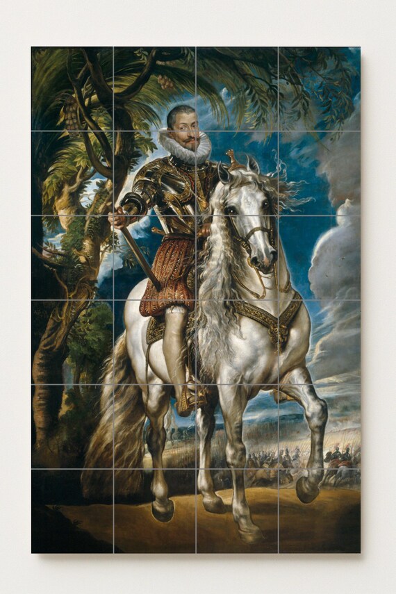 Mural de azulejos de cerámica con retrato ecuestre del duque de Lerma — vista 2