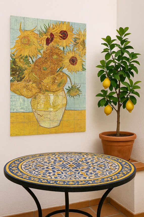 Mural de azulejos de cerámica con girasoles — vista 4