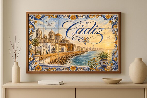 Mural de azulejos de cerámica de la Catedral de Cádiz, decoración de pared de… — vista 3
