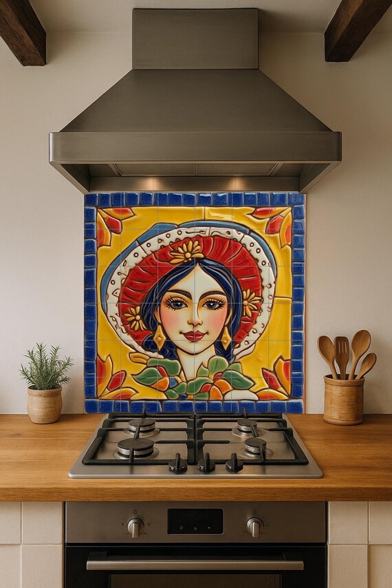 Mural de azulejos de mujer mexicana tradicional — vista 3