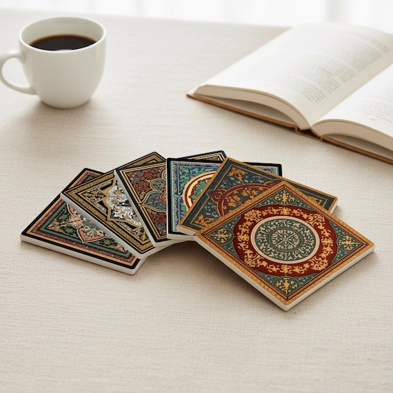 Greco-Roman Mosaic Ceramic Coaster Set — vista 2