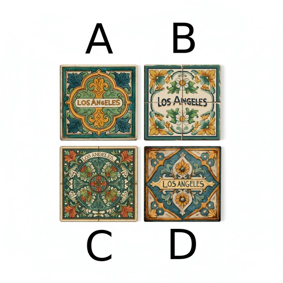 Los Ángeles / Juego de posavasos de azulejos españoles de Los Ángeles — vista 2