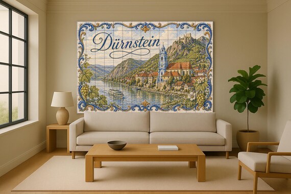 Mural de azulejos de cerámica de Dürnstein, Austria; Arte mural de viñedos de… — vista 2