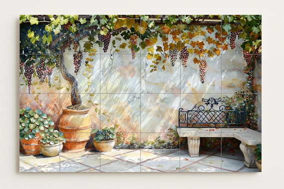 Mural de azulejos para patio con viñedo toscano — vista 2