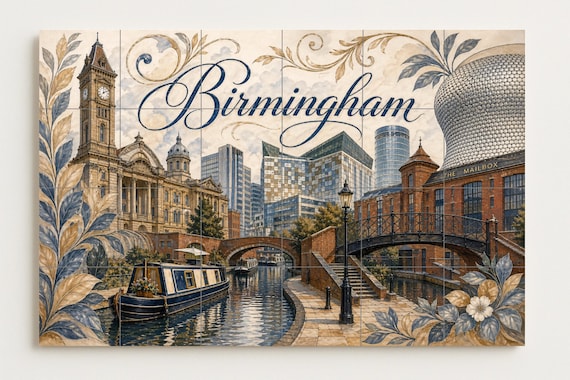 Mural de azulejos de cerámica de Birmingham, Inglaterra, arte mural de canale… — vista 4