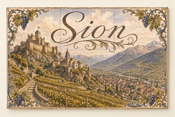 Mural de azulejos de cerámica de Sion, Suiza, decoración de pared con motivos… — vista 3