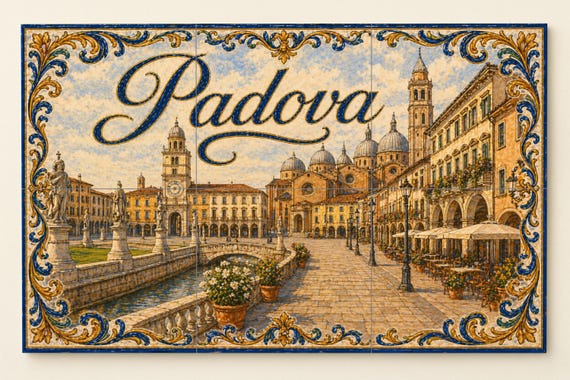 Mural de azulejos de cerámica de Padua, Italia, arte mural del Véneto, decora… — Mural cerámico de Cerámicas La Noria