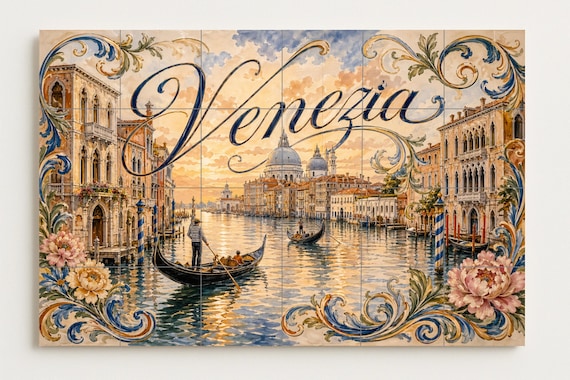 Mural de azulejos de cerámica del Gran Canal de Venecia, decoración romántica… — vista 4