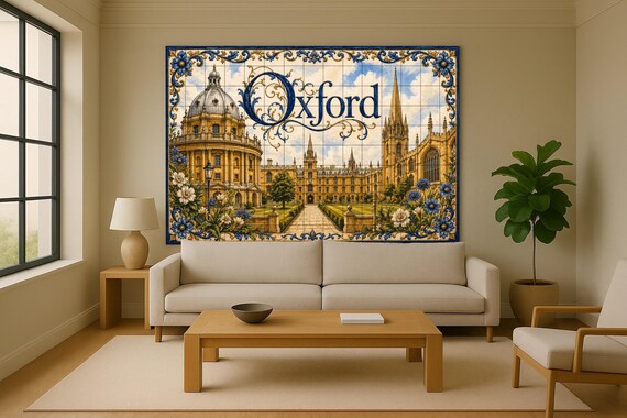 Mural de azulejos de cerámica de Oxford, Inglaterra, arte mural universitario… — vista 2