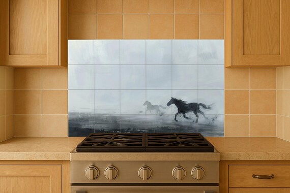 Mural de cerámica de caballos salvajes corriendo — vista 3