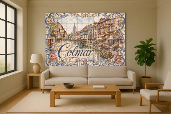 Mural de azulejos de cerámica de Colmar, arte mural de la Alsacia francesa co…