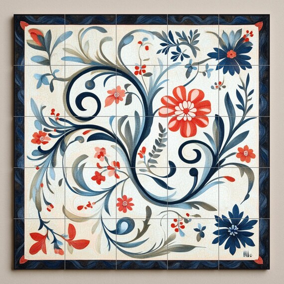 Mural cerámico noruego Rosemaling — vista 3