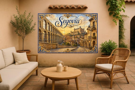 Mural de azulejos cerámicos del acueducto romano de Segovia, decoración de pa…