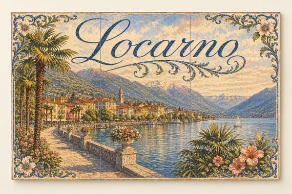 Mural de azulejos de cerámica de Locarno, Suiza, decoración de pared del Lago…