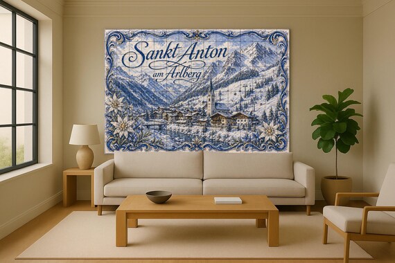 Mural de azulejos de cerámica de Sankt Anton am Arlberg, Austria, estación de… — vista 2