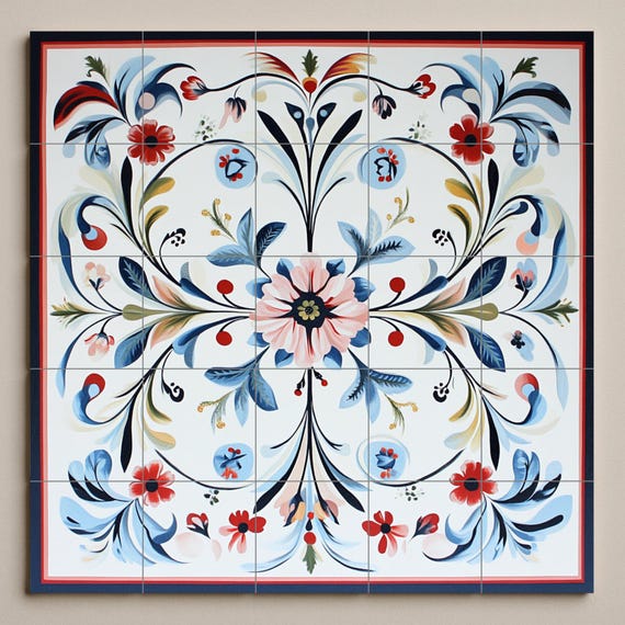 Mural cerámico noruego Rosemaling