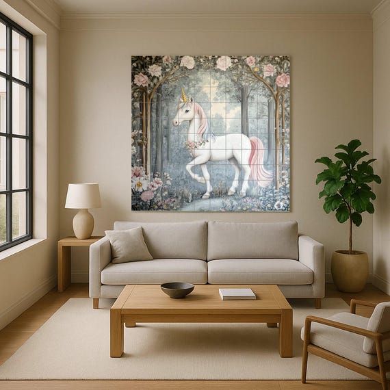 Mural de azulejos de unicornio encantado — Mural cerámico de Cerámicas La Noria