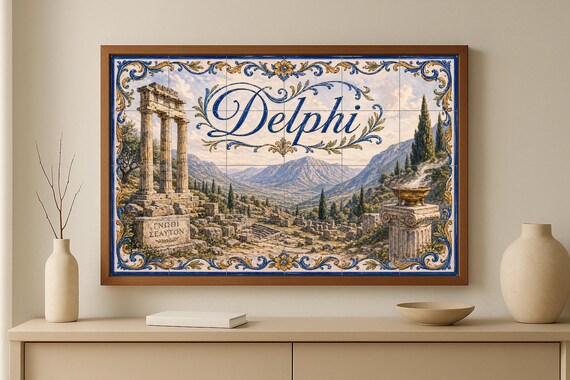 Mural de azulejos de cerámica de Delfos, Grecia, arte mural de ruinas antigua… — vista 2