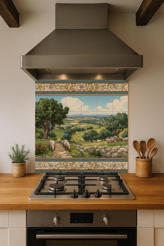 Mural de azulejos con paisaje pastoral — vista 4