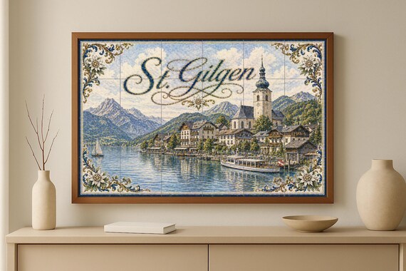 Mural de azulejos de cerámica de St. Gilgen, Austria, decoración de pared con… — vista 2