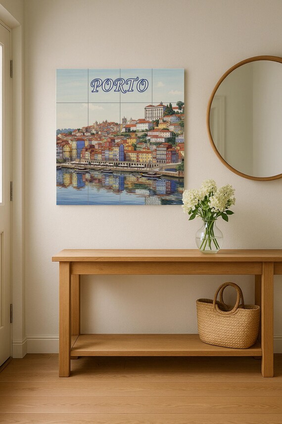 Mural de pared de cerámica con la ribera del río Oporto — vista 2